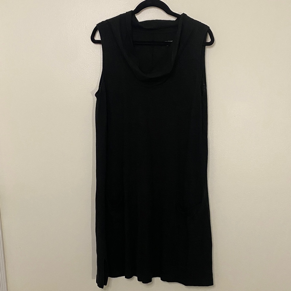 Eileen Fisher Black Cowl Neck Sleeveless A-Line Dress Hem Cotton Medium - Picture 2 of 8